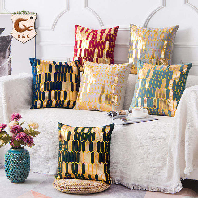 Manufacturer High Quality Nordic Decorative Throw Pillow Covers Gold Foil Print Shiny Luxury Cushion Pillow Cover