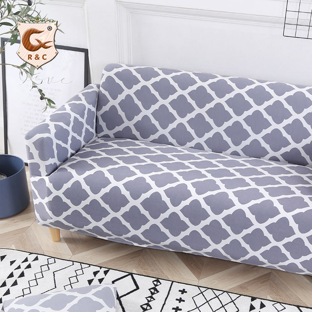 Grey Grid Modern Pattern Printed Sofa Slip Cover Set Elastic Covers Para Sofa 3 Bodies Wholesale in Stock