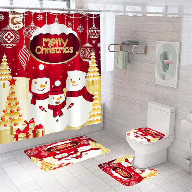 Wholesale Shower Curtain Sets With Rugs 4 Pieces Set Christmas Printed Decoration