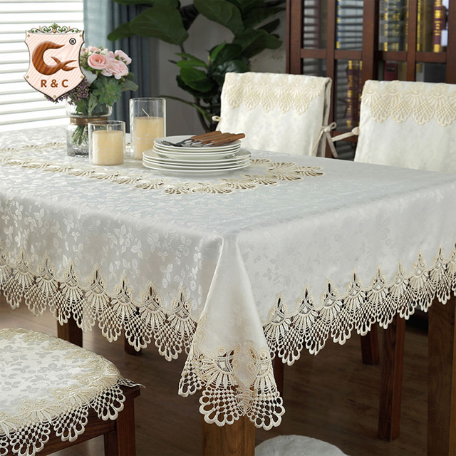 Whole Sale Jacquard Pattern Lace Edge Modern Wedding Round Table Cloth