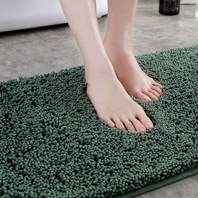 Super Absorbent Shaggy Microfiber Material Bath Mat Machine Washable Bathroom Solid Color Waterproof Floor Shower Mat